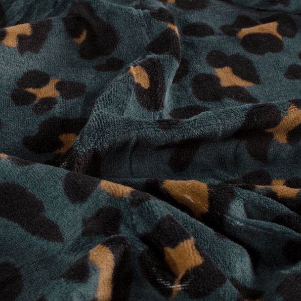 Tissu Velours tout doux Tess motif léopard sur fond Vert canard - Par 10 cm