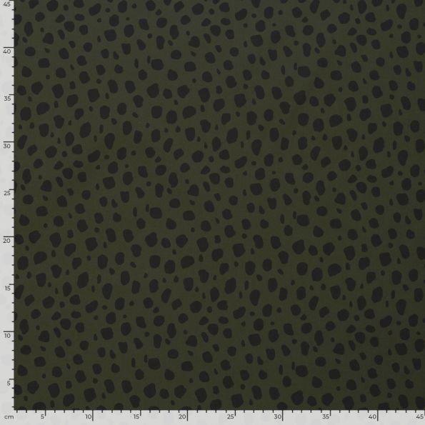 Tissu Softshell Naya léopard Noir sur fond Vert kaki - Par 10 cm