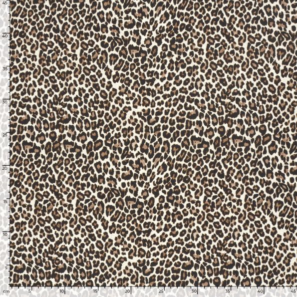 Tissu Sweat léger French Terry Maïa motif léopard sur fond Beige sable - Par 10 cm