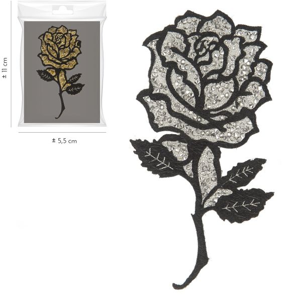 Ecusson Thermocollant Rose Pailletée Argent XL
