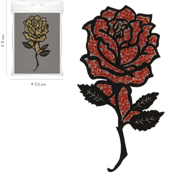 Ecusson Thermocollant Rose Pailletée Rouge XL