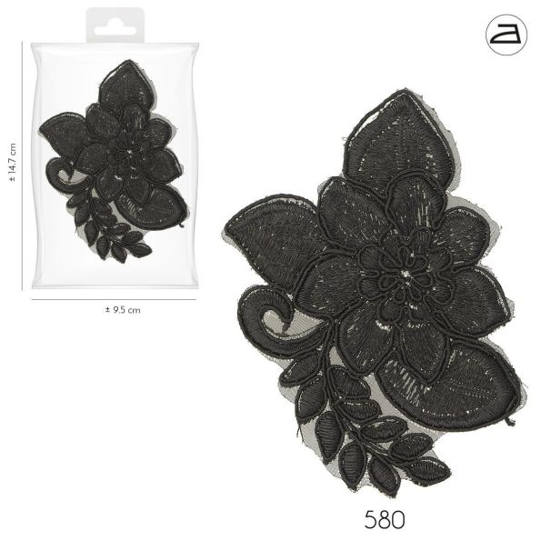 Ecusson Thermocollant Dentelle Fleur Noire