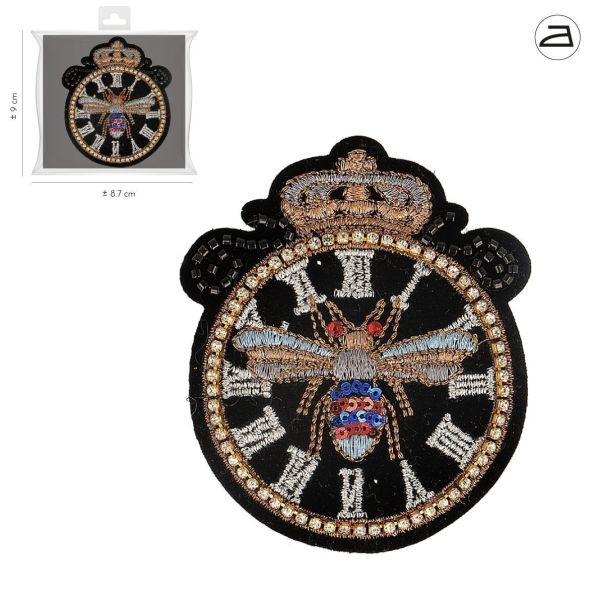 Ecusson Thermocollant Patch Abeille Horloge Métalisé 