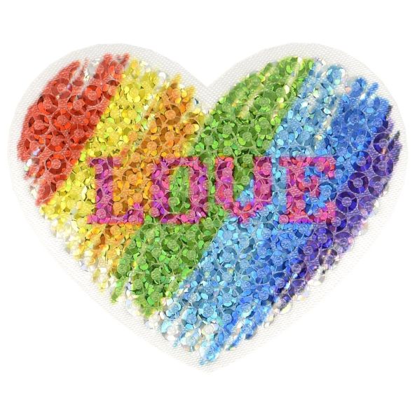 Ecusson Thermocollant Coeur Arc-en-ciel à Paillettes
