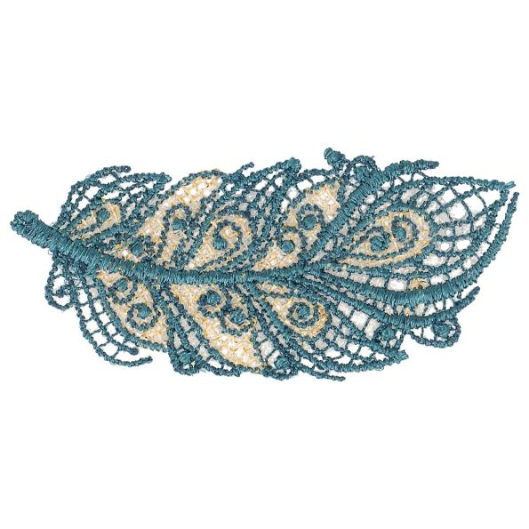 Ecusson Thermocollant Plume Dentelle Bleu Pétrole Lurex