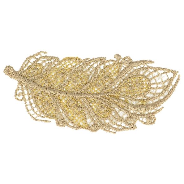 Ecusson Thermocollant Plume Dentelle Taupe Lurex