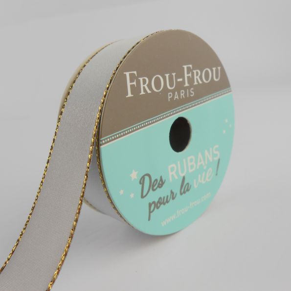 Ruban Satin Bord brillant Frou-Frou Gris perle - 16 mm x 6 mètres