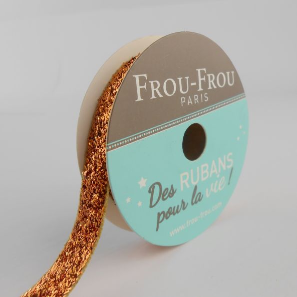 Bobinette Ruban Velours Paillettes Frou-Frou Cuivre - 9 mm x 2 mètres