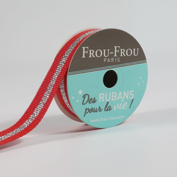 Bobinette Ruban Gros grain Rayure Brillante Frou-Frou Coquelicot - 15 mm x 4 mètres