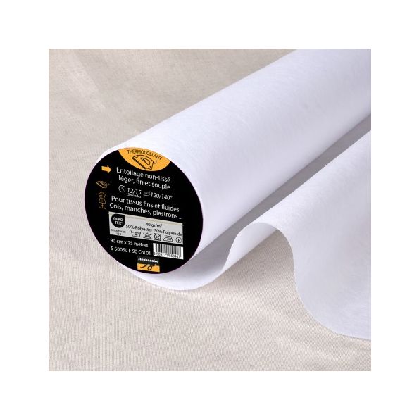 Entoilage Thermocollant non tissé fine N40 Blanc - Par 10 cm