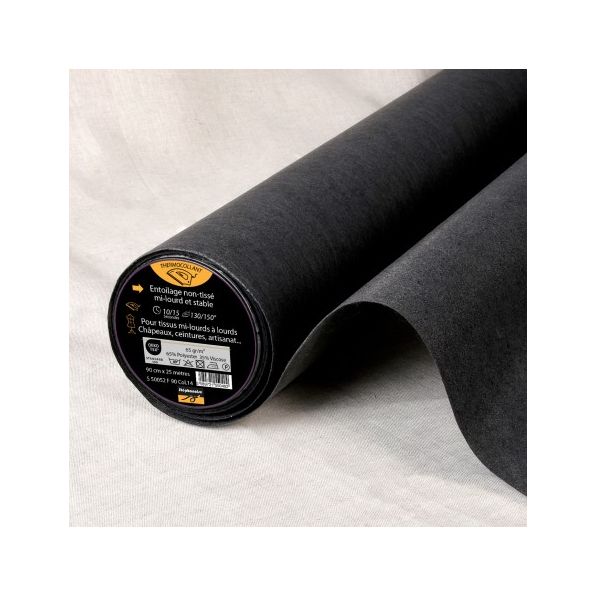 Entoilage  Thermocollant non tissé épais N65 Noir - Par 10 cm