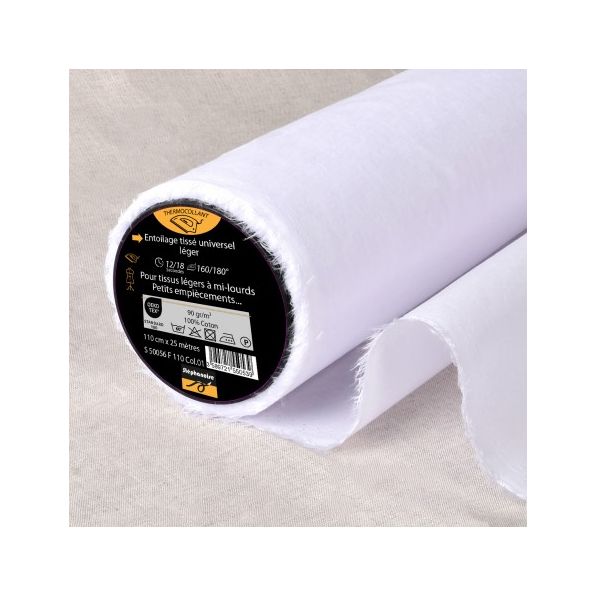 Entoilage tissé Thermocollant Coton T90 Blanc - Par 10 cm