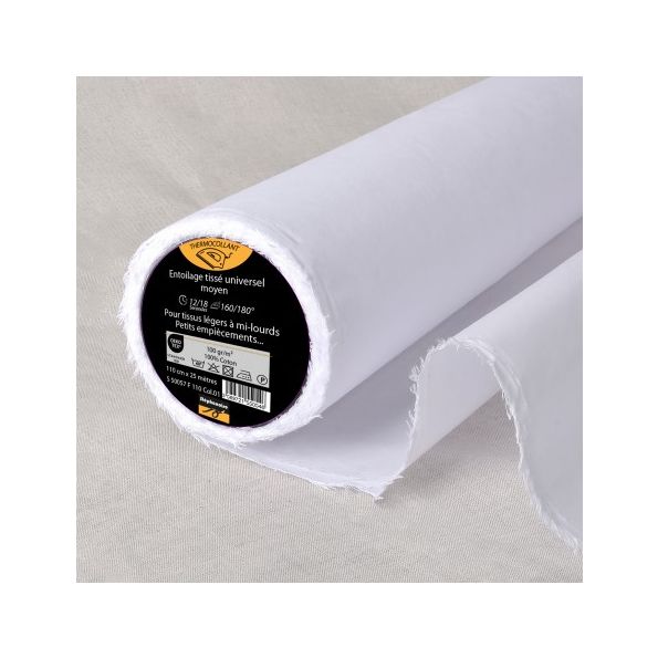 Entoilage tissé Thermocollant Coton T100 Blanc - Par 10 cm