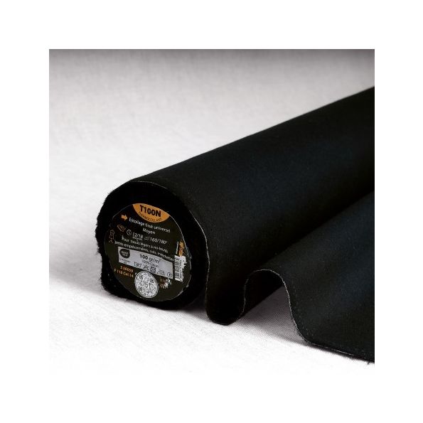 Entoilage tissé Thermocollant Coton T100N Noir - Par 10 cm