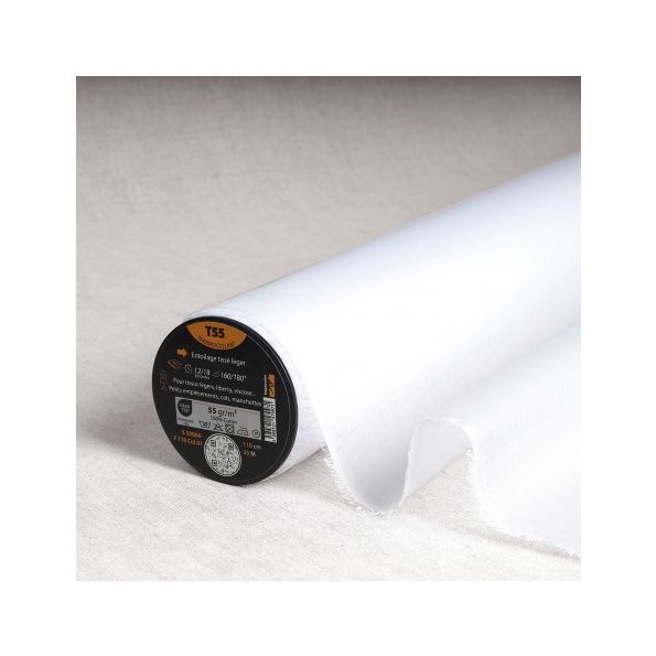 Entoilage tissé Thermocollant Coton T55 Blanc - Par 10 cm