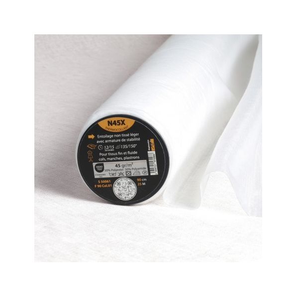 Entoilage  Thermocollant non tissé armé N45X Blanc - Par 10 cm