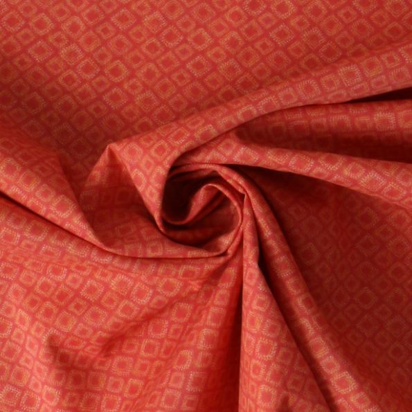 Tissu Coton imprimé  graphique Lozaa sur fond Brique - Par 10 cm