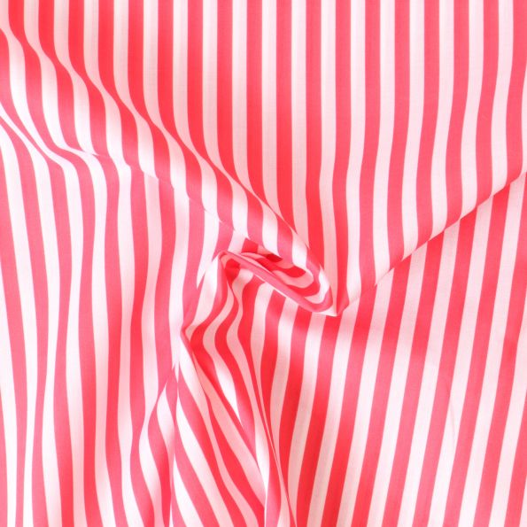 Coupon Tissu Popeline de Coton Rayures rouge 5 mm sur fond Blanc - Coupon de 200 cm