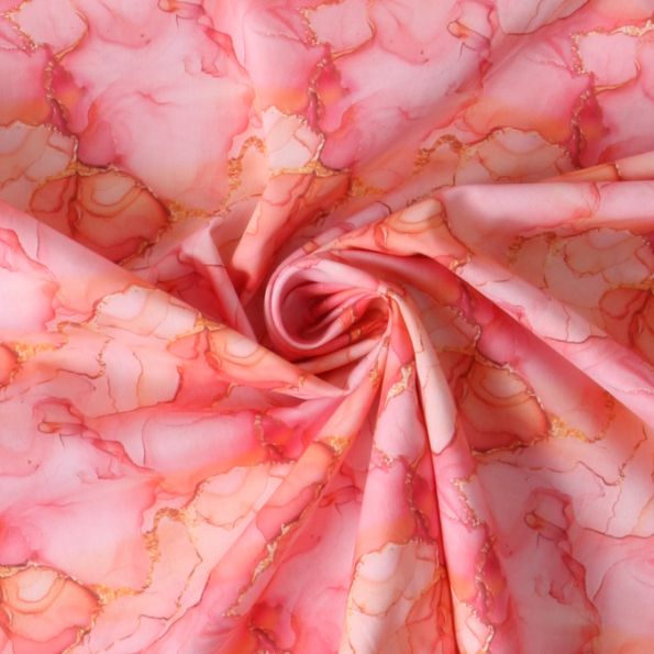 Tissu Voile de Coton Rosalie sur fond Rose - Par 10 cm