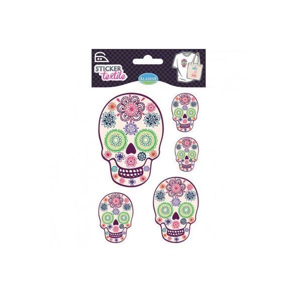 Sticker textile Tête de mort fleurie