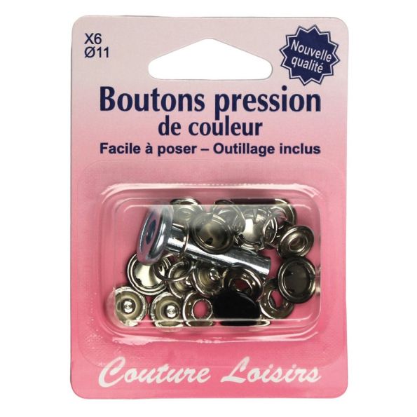 Boutons pressions 11 mm + outillage couleur noir x6