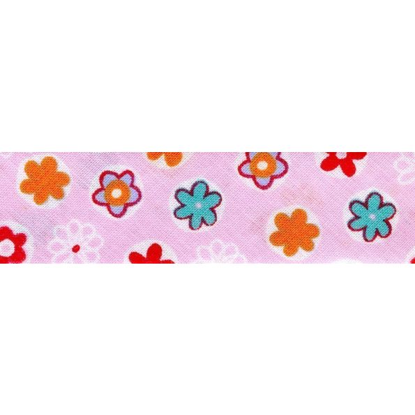 Biais replié 25 mm Rose clair Fleuris x1m