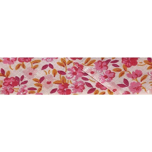 Biais replié fantaisie 20 mm Rose Fleuris x1m