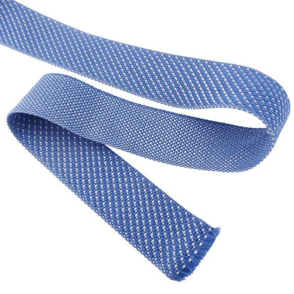Sangle tressée 40 mm Bleu marine et blanc x1m