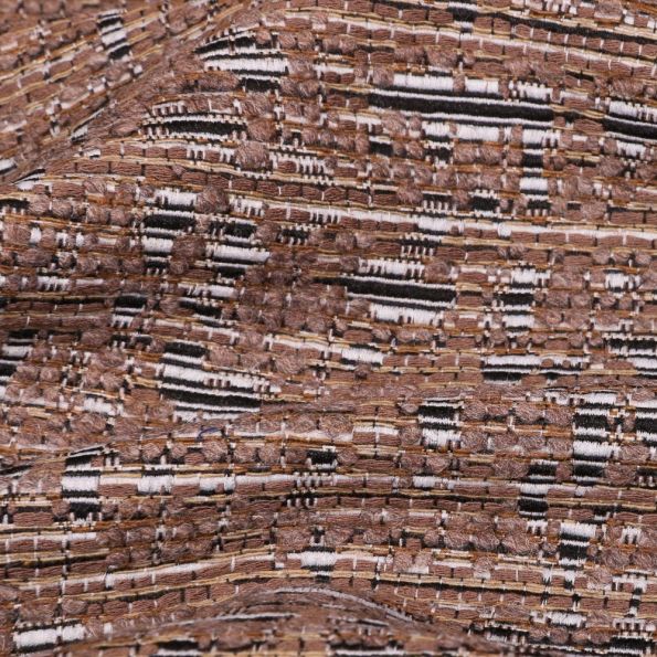 Tissu Gianni Tweed Marron Fil d'argent Beige - Par 10 cm