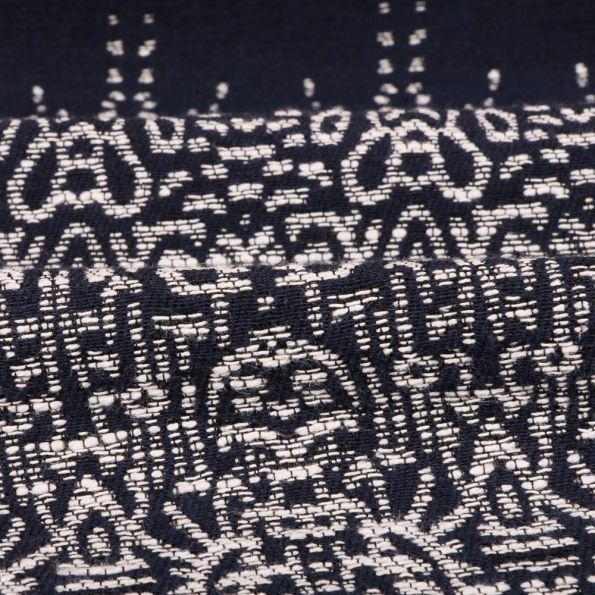 Tissu Gianni Jacquard Marine Ethnique Maya Blanc - Par 10 cm