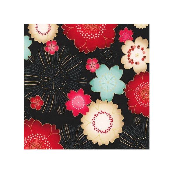 Tissu Robert Kaufman Satsuki Metallic Large Flower Blossom X10cm