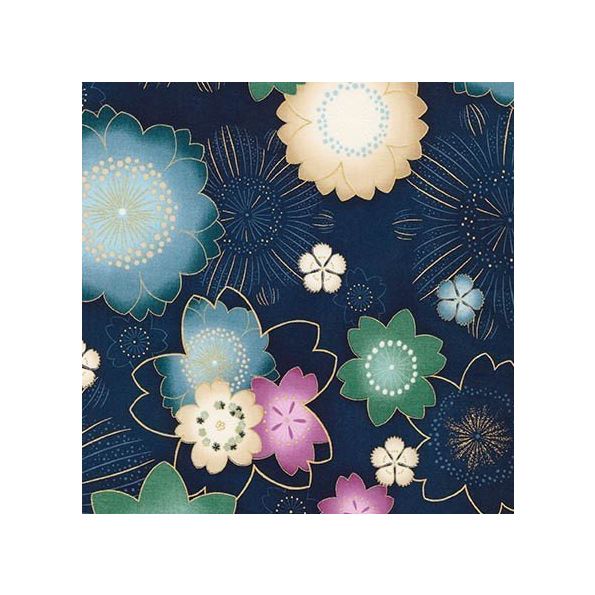 Tissu Robert Kaufman Satsuki Metallic Large Flower Jewel X10cm