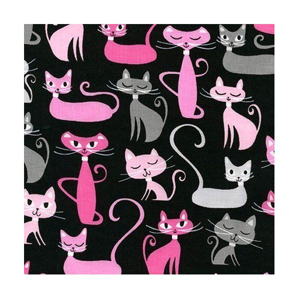 Tissu Robert Kaufman Whiskers & tails Cats Allover Black