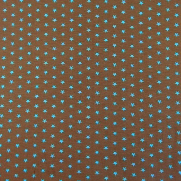 Tissu Jersey Marron Etoiles bleues x10cm