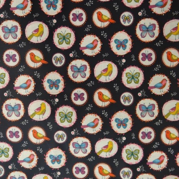 Tissu Enduit Bleu marine Oiseaux x10cm