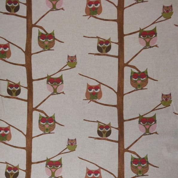 Tissu Toile Coton Beige Gros hiboux x10cm