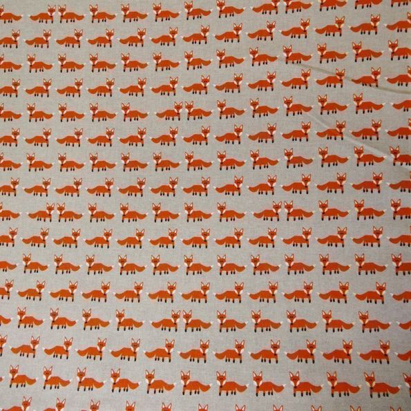 Tissu Toile Coton Beige Renards Orange x10cm