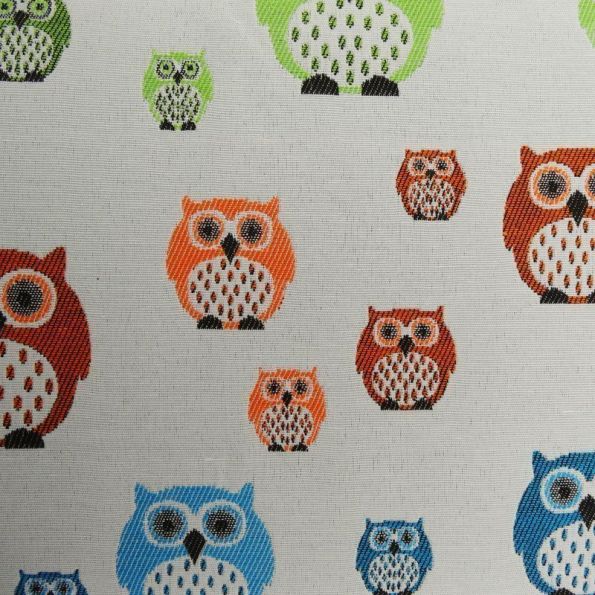 Tissu Toile Coton Blanc Hiboux Multicolore x10cm