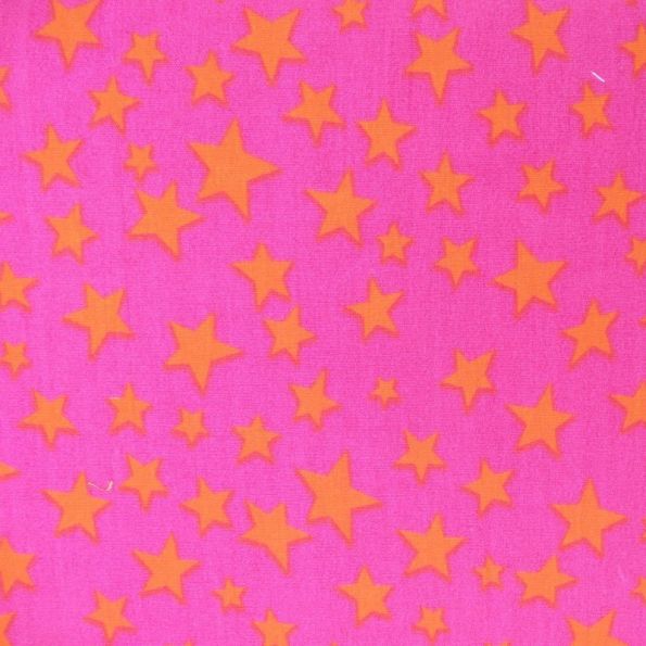 Tissu Coton Fuschia Etoiles Orange x10cm