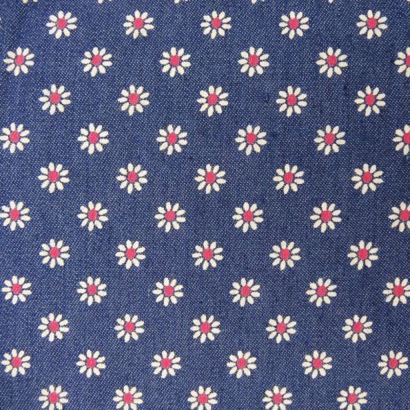 Tissu Jeans Lycra Bleu Fleuris Roses et Blanches x10cm