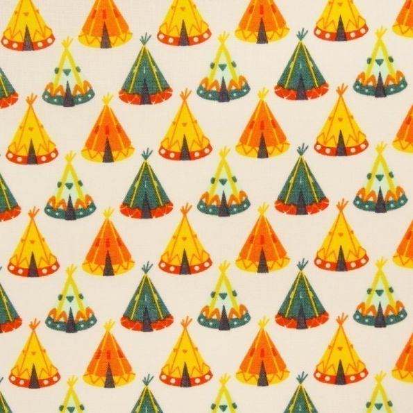 Tissu Coton Ecru Tipi jaunes et vertes x10cm