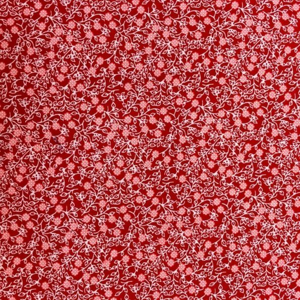 Tissu Coton imprimé Rouge Fleurs Roses - Par 10 cm
