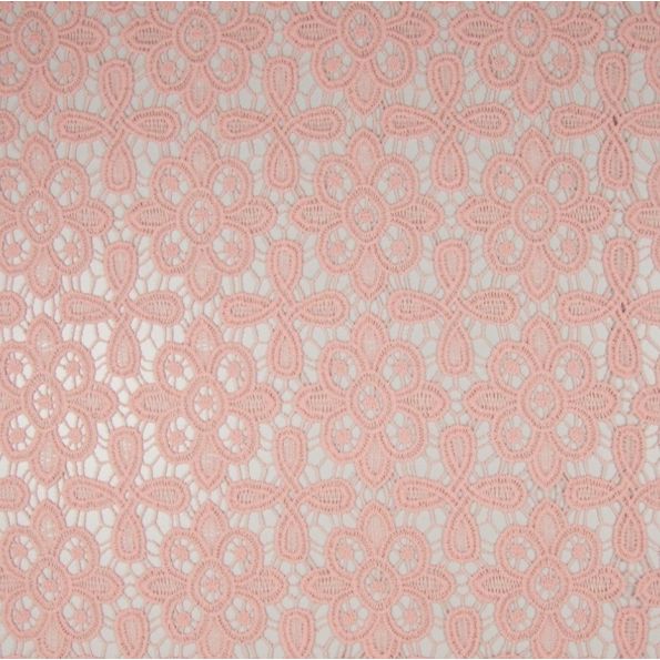 Tissu Dentelle crochet Rose pâle - Par 10 cm