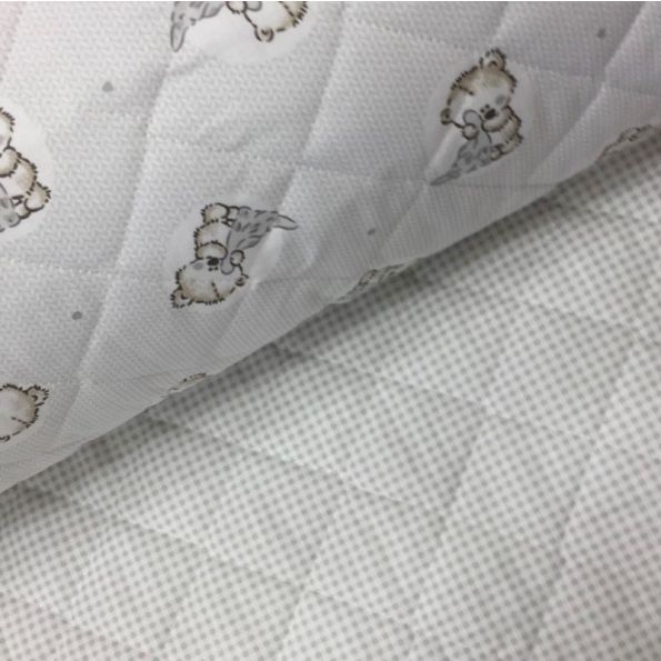 Tissu Matelassé Blanc Ours Gris - Par 10 cm