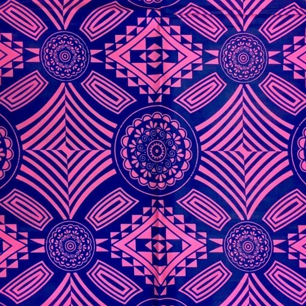 Tissu Wax africain N° 156 Rose fuchsia Motifs africain Bleu marine - Par 50 cm