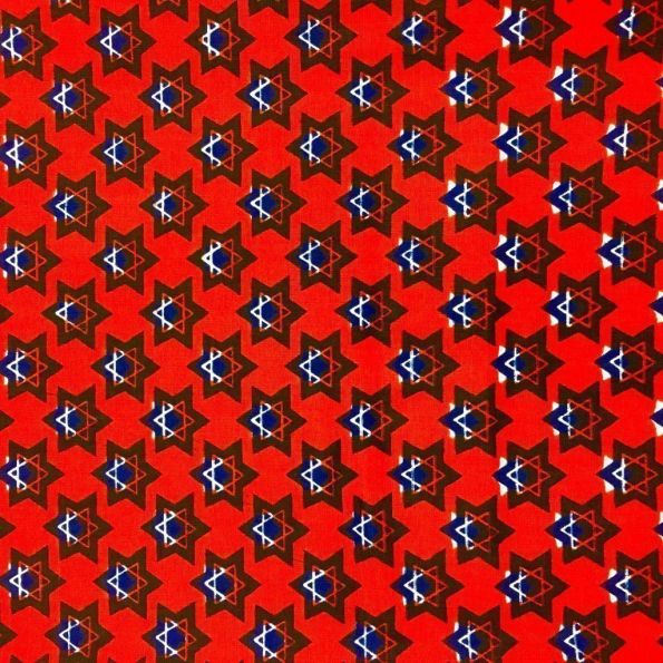 Tissu Wax africain N° 200 Orange Etoiles Bleues - Par 50 cm