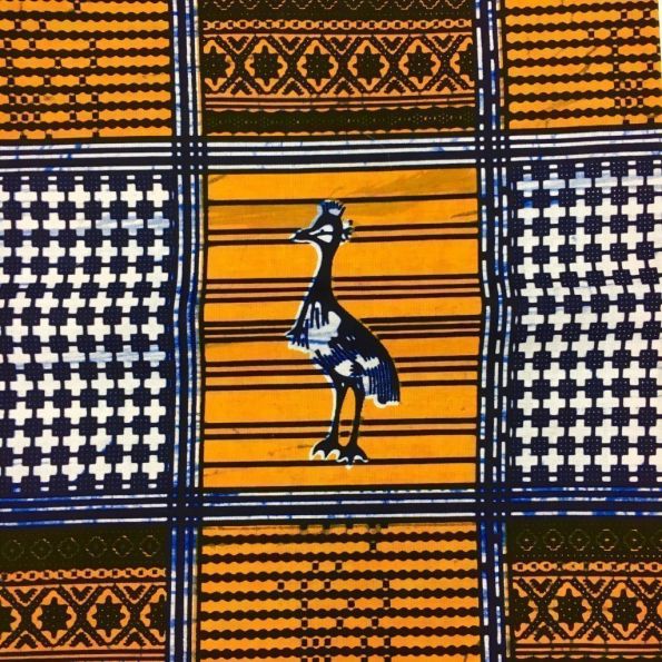 Tissu Wax africain N° 203 Orange Oiseaux Bleu marine - Par 50 cm