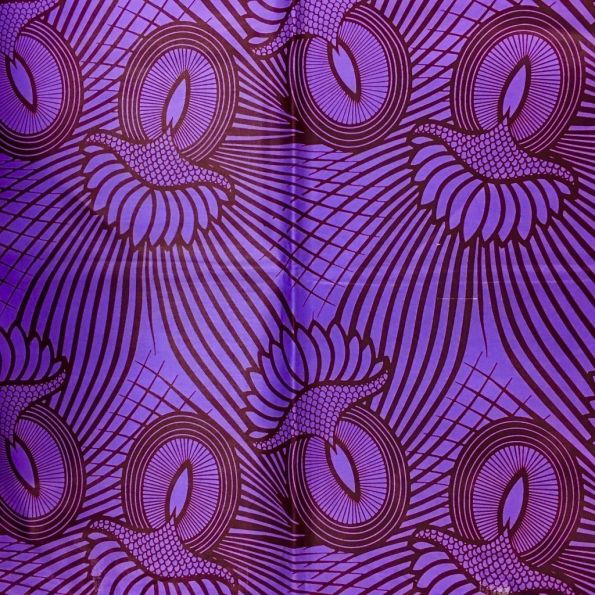 Tissu Wax africain N° 212 Violet Feuilles Parmes - Par 50 cm