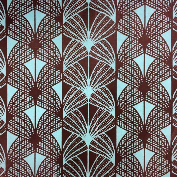 Tissu Wax africain N° 224 Bleu turquoise Motifs africain Marrons - Par 50 cm