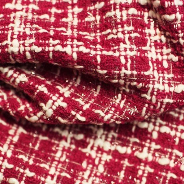 Tissu Tweed Fuschia avec fils d'argent x10cm